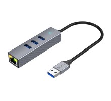 Переходник HUB Hoco HB34 Easy link USB Gigabit Ethernet adapter (USB to USB3.0*3+RJ45) (00000066081_1)