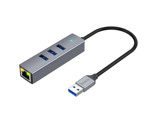 Переходник HUB Hoco HB34 Easy link USB Gigabit Ethernet adapter (USB to USB3.0*3+RJ45) (00000066081_1)