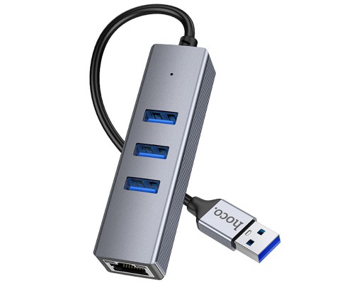 Переходник HUB Hoco HB34 Easy link USB Gigabit Ethernet adapter (USB to USB3.0*3+RJ45) (00000066081_1)