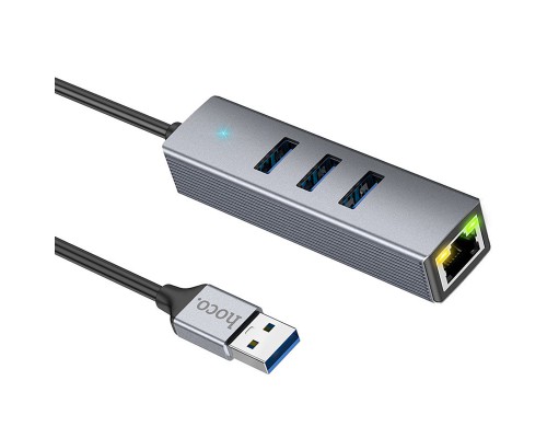 Переходник HUB Hoco HB34 Easy link USB Gigabit Ethernet adapter (USB to USB3.0*3+RJ45) (00000066081_1)