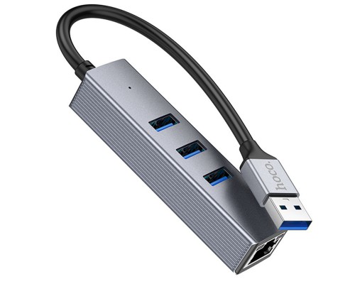 Переходник HUB Hoco HB34 Easy link USB Gigabit Ethernet adapter (USB to USB3.0*3+RJ45) (00000066081_1)