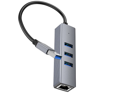 Переходник HUB Hoco HB34 Easy link USB Gigabit Ethernet adapter (USB to USB3.0*3+RJ45) (00000066081_1)