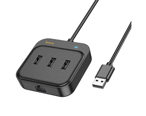 Переходник HUB Hoco HB35 Easy link 4-in-1 Gigabit Ethernet Adapter (USB to USB3.0*3+RJ45) (L=0.2M) (00000066082_1)