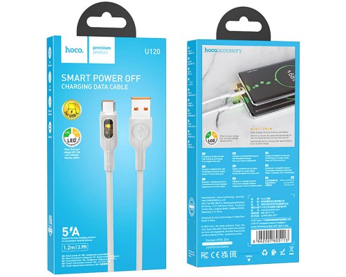 Дата кабель Hoco U120 Transparent explore intelligent power-off USB to Type-C 5A (1.2m) (00000066084_1)