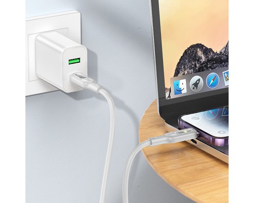 Дата кабель Hoco U120 Transparent explore intelligent power-off PD 27W Type-C to Lightning (1.2m) (00000066086_1)