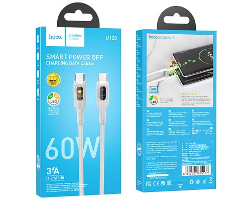 Дата кабель Hoco U120 Transparent explore intelligent power-off PD 60W Type-C to Type-C (1.2m) (00000066088_1)
