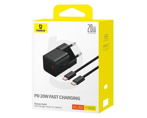 СЗУ Baseus GaN5 Fast Charger (mini) 1C 20W + Type-C to Type-C (P10110900113) (00000074727_1)