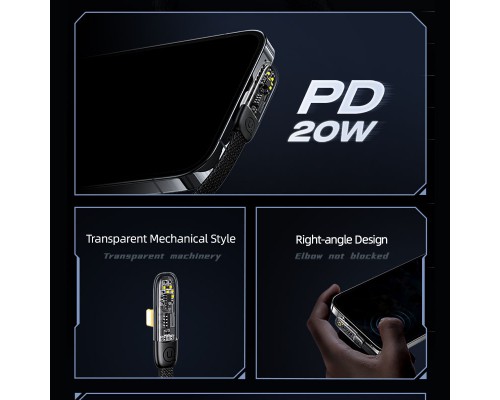 Дата кабель USAMS US-SJ583 Type-C to Lightning PD 20W Right-angle (1.2m) (00000062630_1)