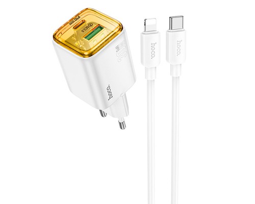 СЗУ Hoco N53 Monsoon PD30W+QC3.0 (1USB-A/1C) + Type-C to Lightning (00000074139_1)