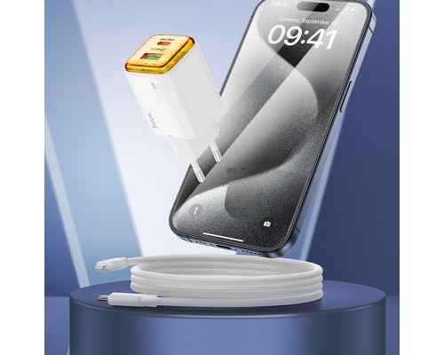 СЗУ Hoco N53 Monsoon PD30W+QC3.0 (1USB-A/1C) + Type-C to Lightning (00000074139_1)