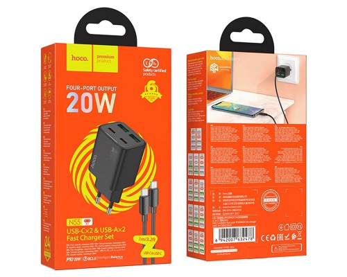 СЗУ Hoco N55 Fundador PD20W four-port (2USB-A/2C) + Type-C to Type-C (00000074141_1)