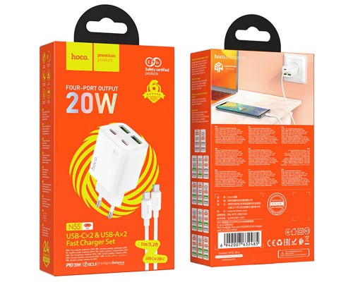 СЗУ Hoco N55 Fundador PD20W four-port (2USB-A/2C) + Type-C to Type-C (00000074141_2)