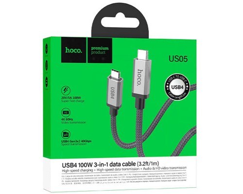 Дата кабель Hoco US05 Type-C to Type-C 100W USB4 40Gbps (1m) (00000065417_1)