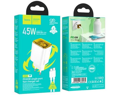 СЗУ Hoco N54 Monsoon PD45W (1USB-C) + Type-C to Type-C (00000074125_2)
