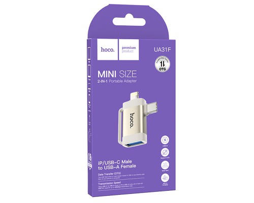 Переходник Hoco UA31F OTG 2in1 Lightning male/Type-C male to USB female (00000074128_1)