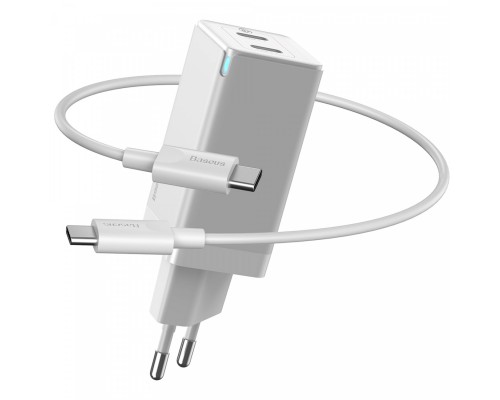 СЗУ Baseus GaN2 QC (2 Type-C/ 45W) + кабель Type-C to Type-C 65W (CCGAN) (00000048646_1)