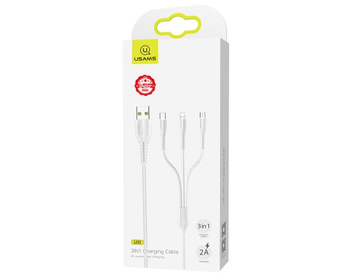 Дата кабель Usams US-SJ367 U35 3in1 USB to Combo 2A (1m) (00000036473_1)