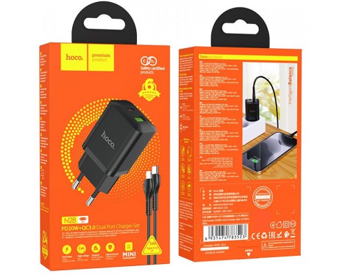 СЗУ Hoco N28 Founder PD20W+QC3.0 + Type-C to Lightning (00000062831_1)