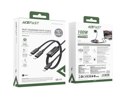 Дата кабель Acefast C5-11 USB-C to 2xUSB-C 100W (1.2m) (00000073057_1)