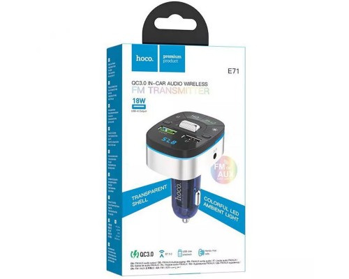 АЗУ FM модулятор Hoco E71 Crystal transparent QC3.0 (00000066152_2)
