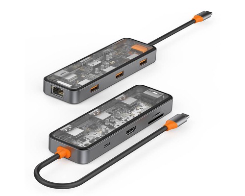 Переходник HUB WIWU Cyber hub 8 in 1 (2xUSB 3.0+USB 2.0+SD+MicroSD+HDMI(4K@30Hz)+RJ45) (00000066839_1)