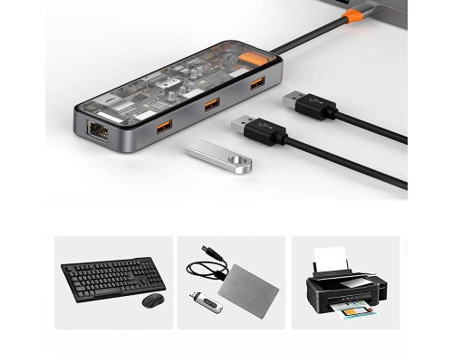 Переходник HUB WIWU Cyber hub 8 in 1 (2xUSB 3.0+USB 2.0+SD+MicroSD+HDMI(4K@30Hz)+RJ45) (00000066839_1)
