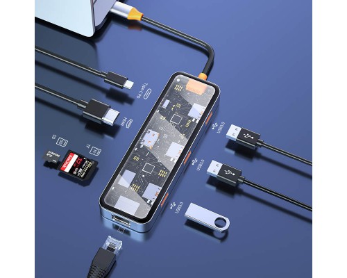 Переходник HUB WIWU Cyber hub 8 in 1 (2xUSB 3.0+USB 2.0+SD+MicroSD+HDMI(4K@30Hz)+RJ45) (00000066839_1)