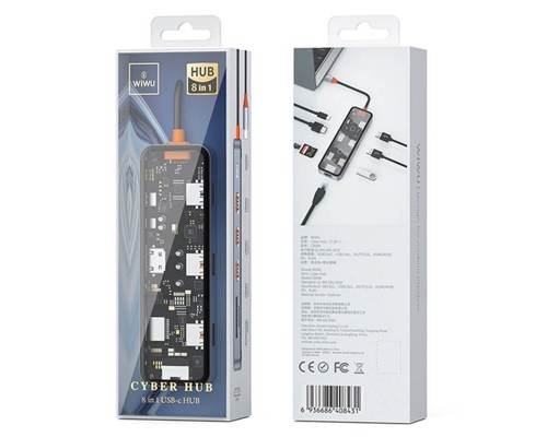 Переходник HUB WIWU Cyber hub 8 in 1 (2xUSB 3.0+USB 2.0+SD+MicroSD+HDMI(4K@30Hz)+RJ45) (00000066839_1)