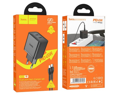 СЗУ Hoco N35 Streamer PD45W (2C) + Type-C to Type-C (00000068361_1)