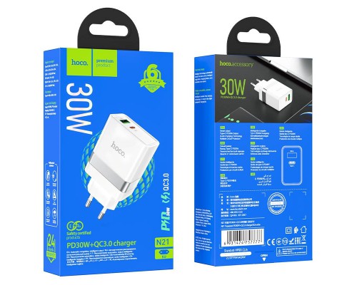 СЗУ Hoco N21 Topspeed PD30W+QC3.0 (1USB/1Type-C/3A) (00000052980_1)