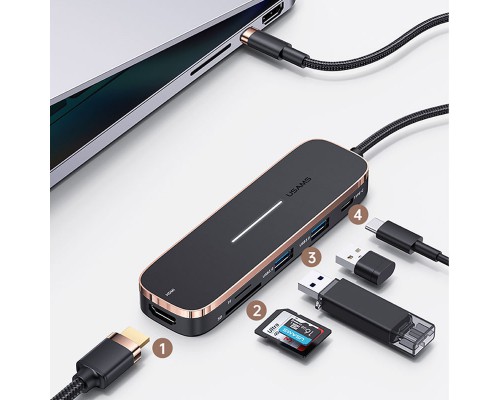 Переходник HUB Usams US-SJ575 6in1 Multifunctional (Type-C to 2USB+Type-C+Micro SD+SD+HDMI ports) (00000062698_1)