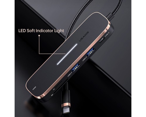 Переходник HUB Usams US-SJ575 6in1 Multifunctional (Type-C to 2USB+Type-C+Micro SD+SD+HDMI ports) (00000062698_1)