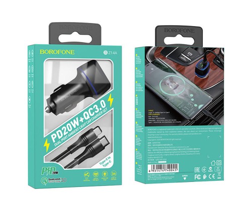 АЗУ Borofone BZ14A PD20W+QC3.0 (1Type-C/1USB/3A) + Type-C to Type-C (00000056329_1)