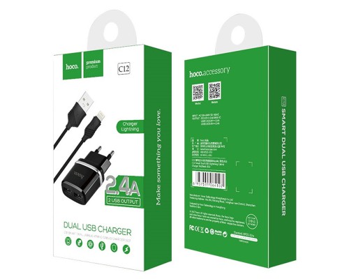 СЗУ Hoco C12 Charger + Cable Lightning 2.4A 2USB (00000034604_4)