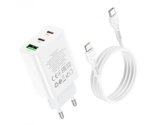 СЗУ Hoco C99A PD20W+QC3.0 (1USB/2Type-C/3A) + Type-C to Lightning (00000067270_1)
