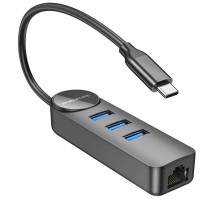 Переходник Borofone DH6 Erudite 4in1 Gigabit Ethernet (Type-C to USB3.0*3+RJ45) (0.2m) (00000073978_1)