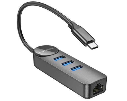 Переходник Borofone DH6 Erudite 4in1 Gigabit Ethernet (Type-C to USB3.0*3+RJ45) (0.2m) (00000073978_1)
