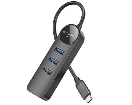 Переходник Borofone DH6 Erudite 4in1 Gigabit Ethernet (Type-C to USB3.0*3+RJ45) (0.2m) (00000073978_1)