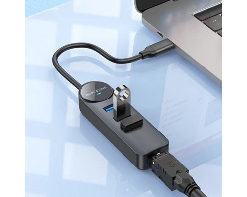 Переходник Borofone DH6 Erudite 4in1 Gigabit Ethernet (Type-C to USB3.0*3+RJ45) (0.2m) (00000073978_1)