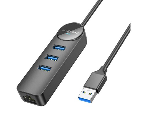 Переходник Borofone DH6 Erudite 4in1 Gigabit Ethernet (USB to USB3.0*3+RJ45) (0.2m) (00000073979_1)