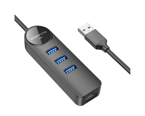 Переходник Borofone DH6 Erudite 4in1 Gigabit Ethernet (USB to USB3.0*3+RJ45) (0.2m) (00000073979_1)