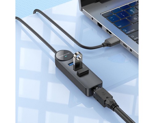 Переходник Borofone DH6 Erudite 4in1 Gigabit Ethernet (USB to USB3.0*3+RJ45) (0.2m) (00000073979_1)