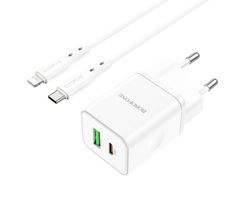СЗУ Borofone BN7 PD20W+QC3.0 (1USB-A/1C) + Type-C to Lightning (00000073992_1)