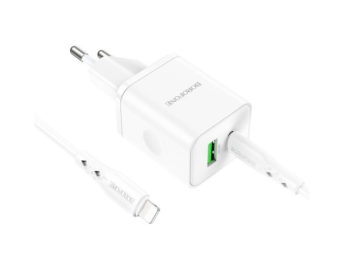 СЗУ Borofone BN7 PD20W+QC3.0 (1USB-A/1C) + Type-C to Lightning (00000073992_1)