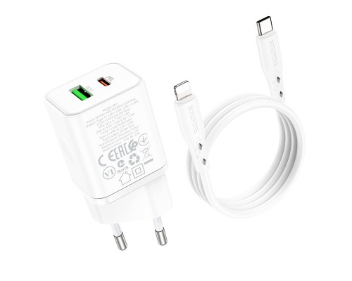 СЗУ Borofone BN7 PD20W+QC3.0 (1USB-A/1C) + Type-C to Lightning (00000073992_1)