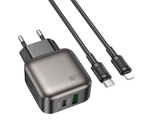 СЗУ Borofone BAS54A Absolute PD20W+QC3.0 (1USB-A/1C) + Type-C to Lightning (00000073993_1)