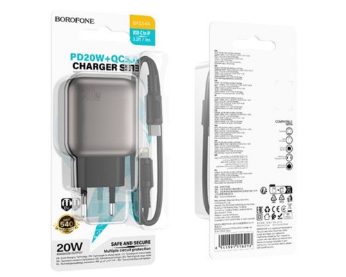 СЗУ Borofone BAS54A Absolute PD20W+QC3.0 (1USB-A/1C) + Type-C to Lightning (00000073993_1)
