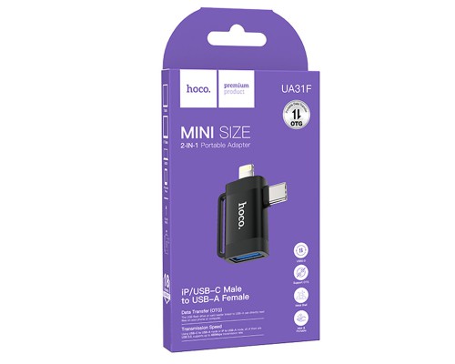 Переходник Hoco UA31F OTG 2in1 Lightning male/Type-C male to USB female (00000074128_2)