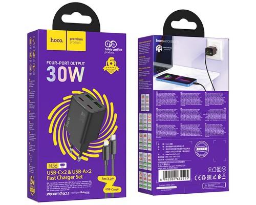 СЗУ Hoco N56 Fundador PD30W four-port (2C2A) + Type-C to Lightning (00000074169_2)