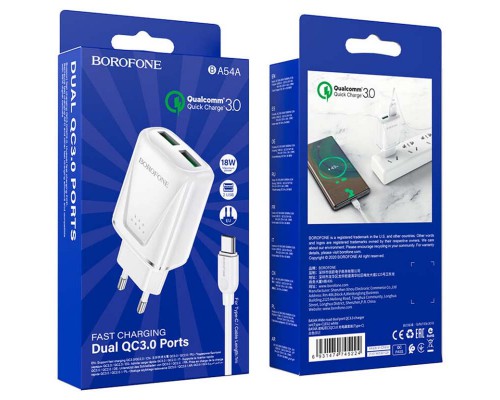 СЗУ Borofone BA54A Wide road QC3.0 (2USB) + Type-C (00000064399_1)